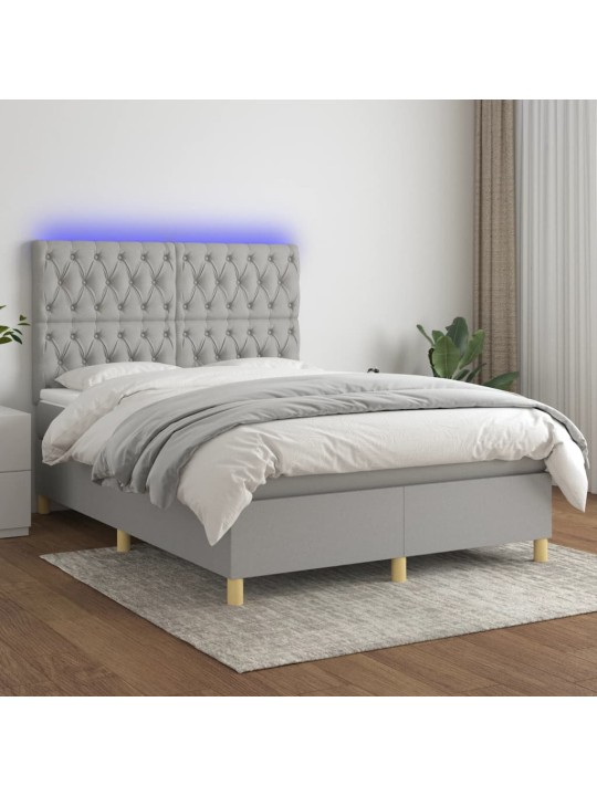 Box spring postel s matrací a LED světle šedá 140x190 cm textil