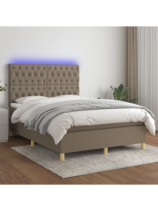 Box spring postel s matrací a led taupe 140x190 cm textil