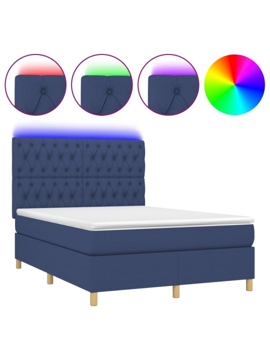Box spring postel s matrací a led modrá 140x190 cm textil