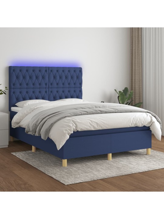 Box spring postel s matrací a led modrá 140x190 cm textil