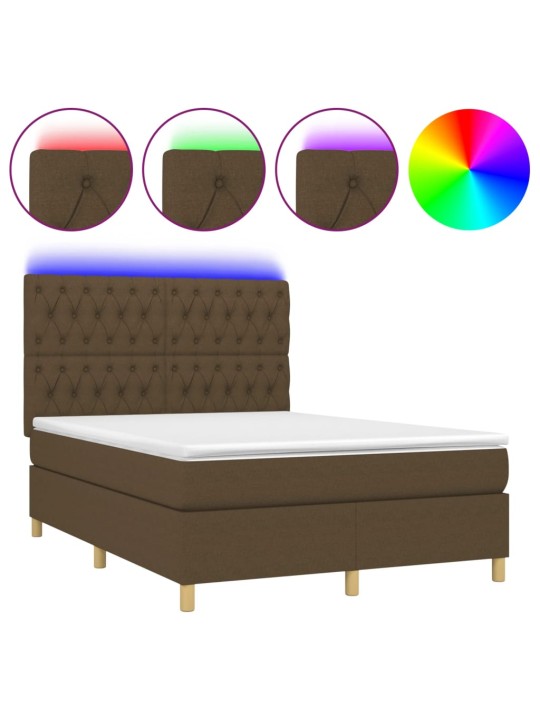 Box spring postel s matrací a LED tmavě hnědá 140x200 cm textil