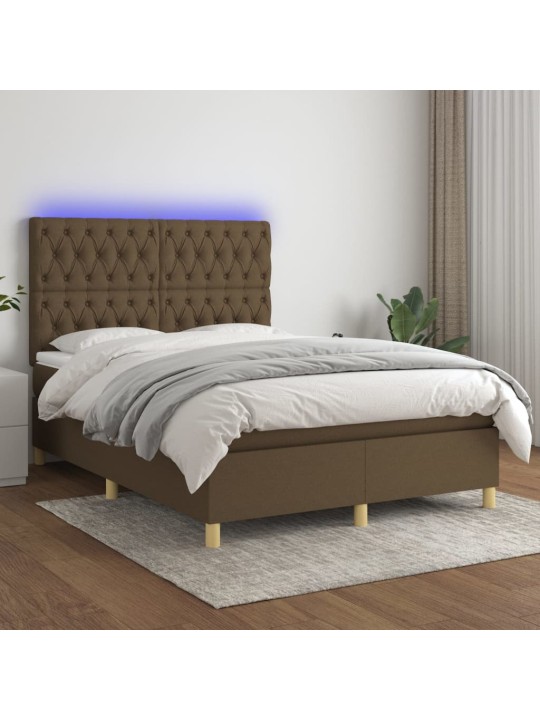 Box spring postel s matrací a LED tmavě hnědá 140x200 cm textil