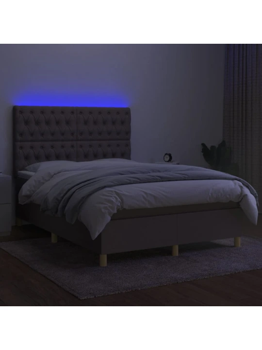 Box spring postel s matrací a led taupe 140x200 cm textil