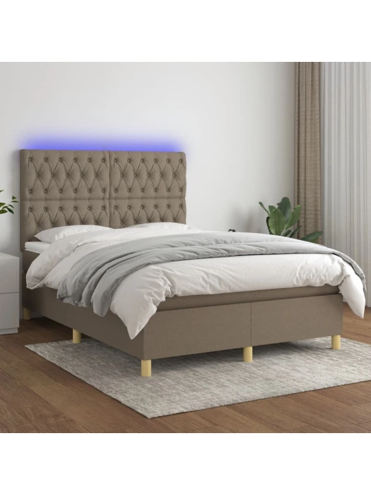 Box spring postel s matrací a led taupe 140x200 cm textil