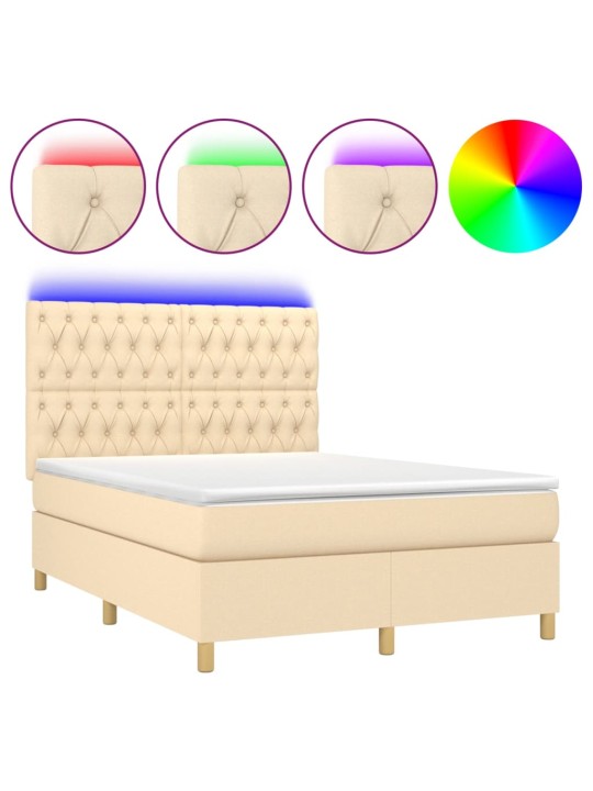 Box spring postel s matrací a led krémová 140x200 cm textil