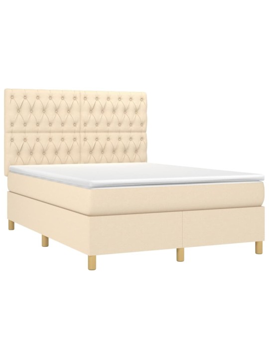 Box spring postel s matrací a led krémová 140x200 cm textil