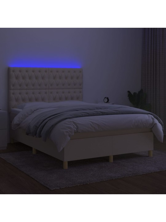 Box spring postel s matrací a led krémová 140x200 cm textil