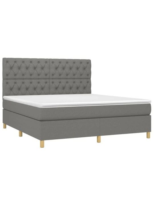 Box spring postel s matrací a LED tmavě šedá 160x200 cm textil