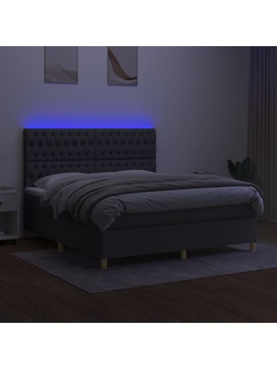 Box spring postel s matrací a LED tmavě šedá 160x200 cm textil