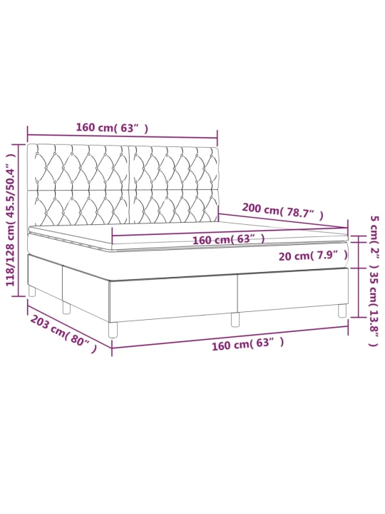 Box spring postel s matrací a LED tmavě šedá 160x200 cm textil