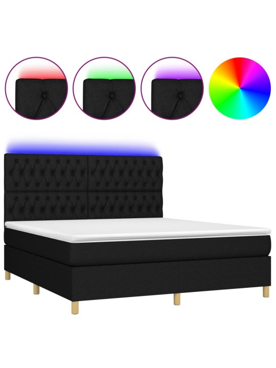 Box spring postel s matrací a LED černá 160x200 cm textil