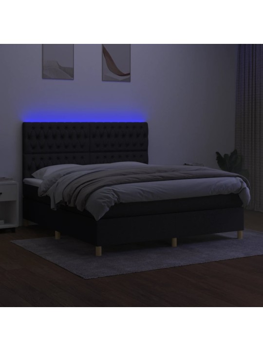 Box spring postel s matrací a LED černá 160x200 cm textil