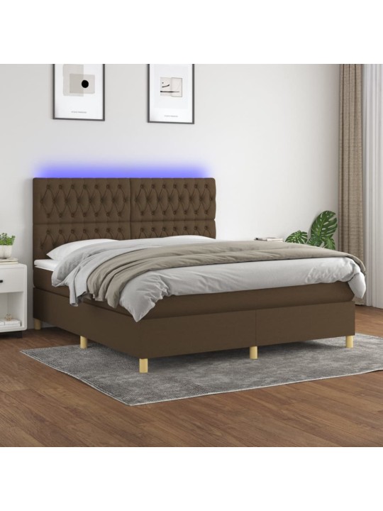 Box spring postel s matrací a led tmavě hnědá 160x200 cm textil