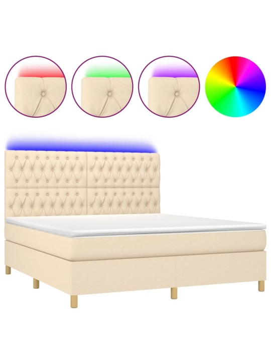 Box spring postel s matrací a led krémová 160x200 cm textil