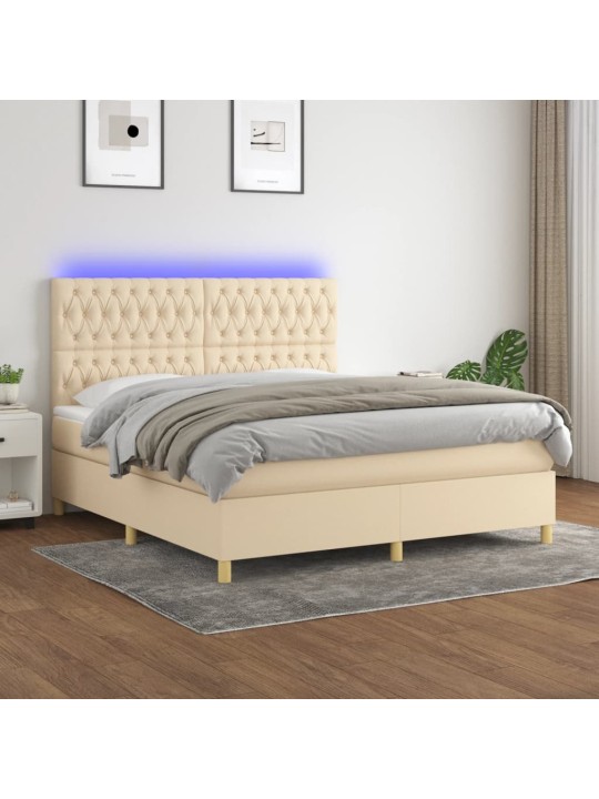 Box spring postel s matrací a led krémová 160x200 cm textil