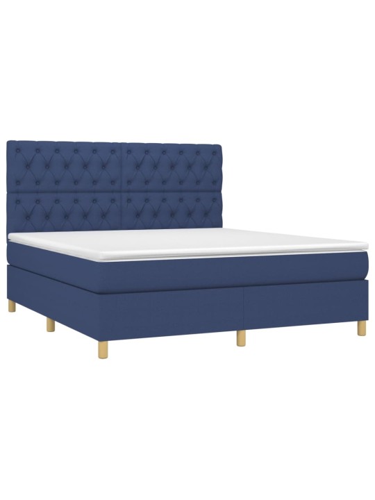 Box spring postel s matrací a LED modrá 160x200 cm textil