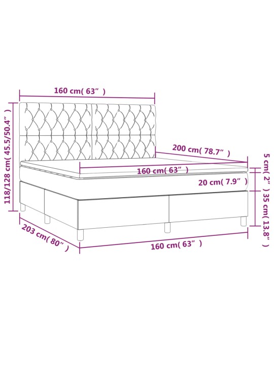 Box spring postel s matrací a LED modrá 160x200 cm textil