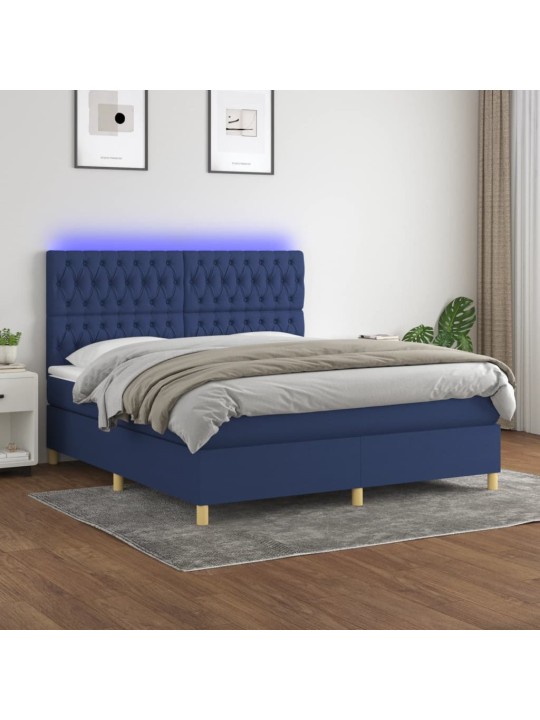 Box spring postel s matrací a LED modrá 160x200 cm textil