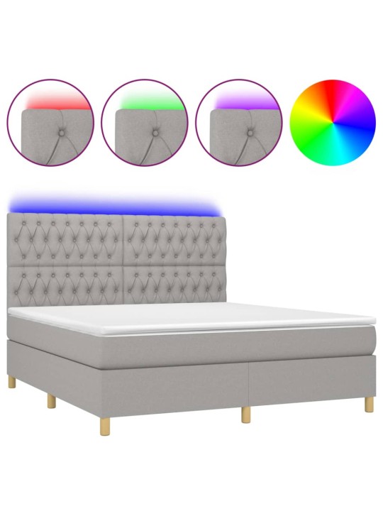 Box spring postel s matrací a LED světle šedá 180x200 cm textil