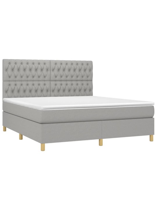 Box spring postel s matrací a LED světle šedá 180x200 cm textil