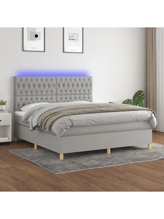 Box spring postel s matrací a LED světle šedá 180x200 cm textil
