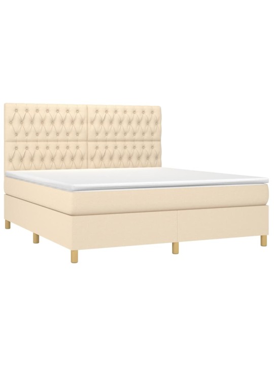 Box spring postel s matrací a led krémová 180x200 cm textil