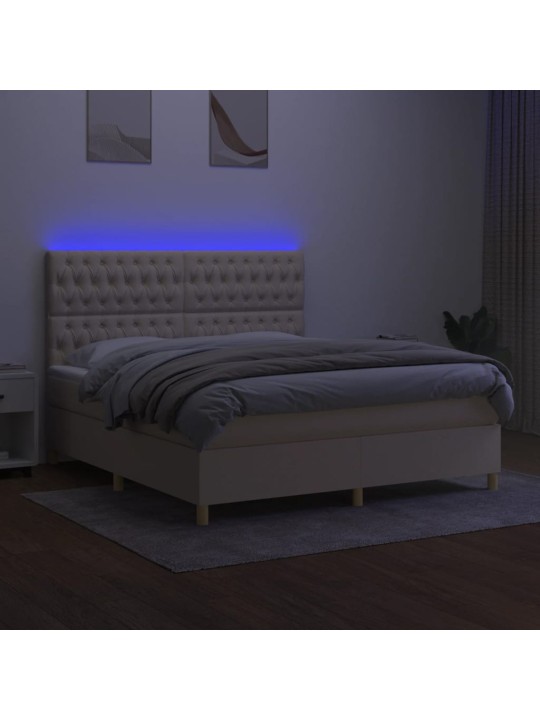 Box spring postel s matrací a led krémová 180x200 cm textil