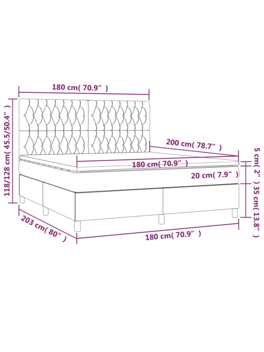 Box spring postel s matrací a led krémová 180x200 cm textil