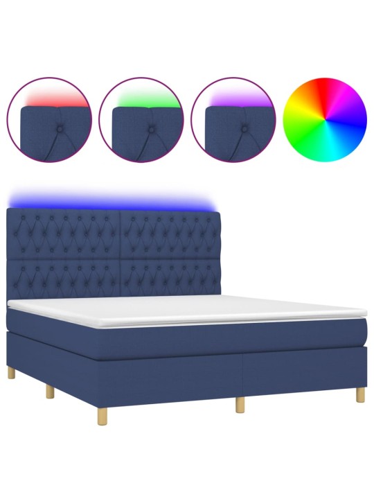 Box spring postel s matrací a LED modrá 180x200 cm textil