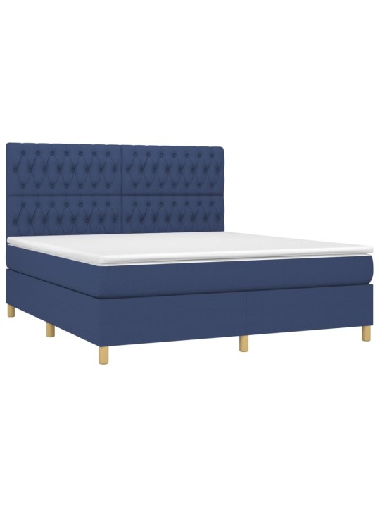 Box spring postel s matrací a LED modrá 180x200 cm textil