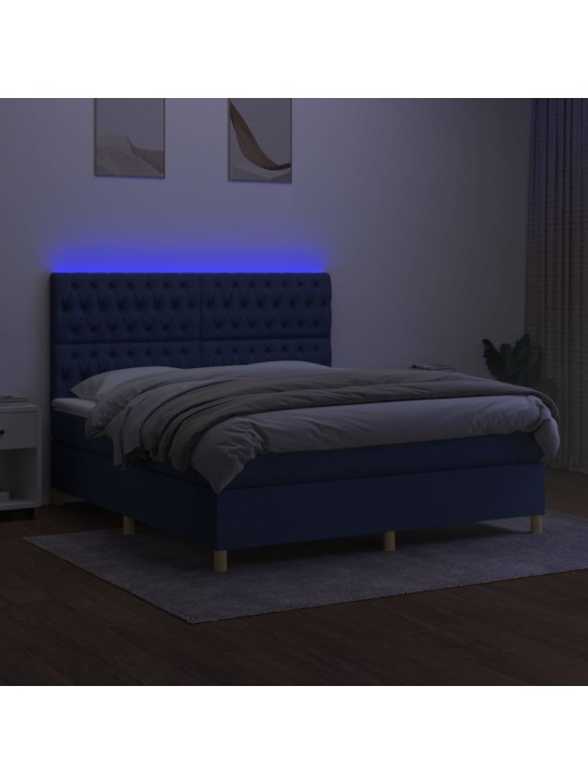 Box spring postel s matrací a LED modrá 180x200 cm textil