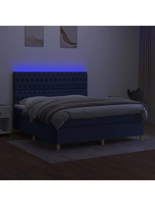 Box spring postel s matrací a LED modrá 180x200 cm textil