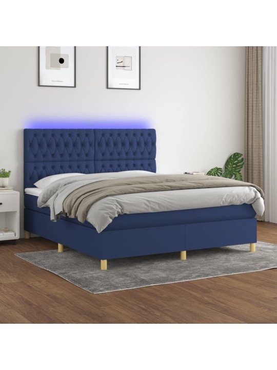 Box spring postel s matrací a LED modrá 180x200 cm textil