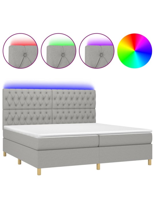 Box spring postel s matrací a LED světle šedá 200x200 cm textil