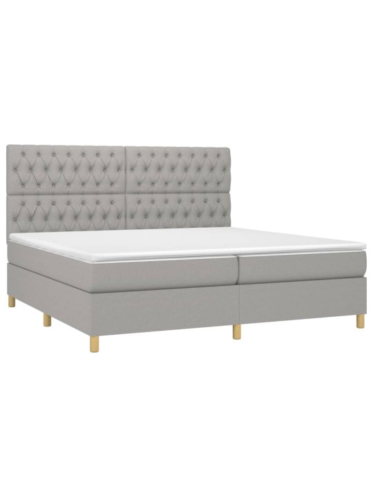 Box spring postel s matrací a LED světle šedá 200x200 cm textil