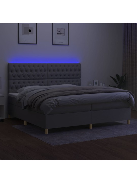 Box spring postel s matrací a LED světle šedá 200x200 cm textil