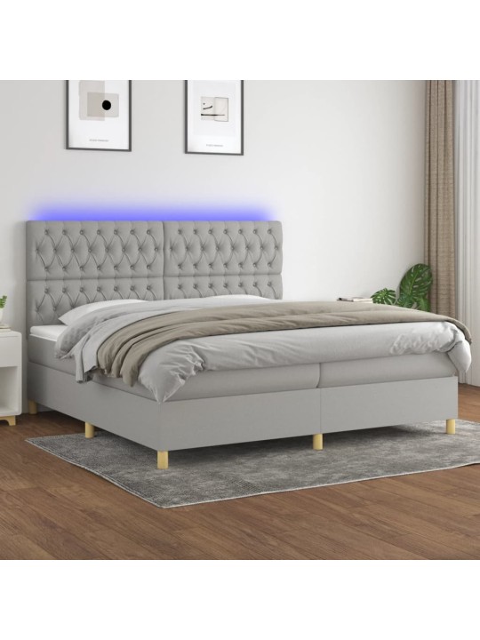 Box spring postel s matrací a LED světle šedá 200x200 cm textil