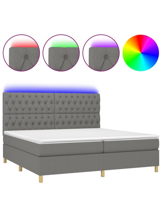 Box spring postel s matrací a LED tmavě šedá 200x200 cm textil