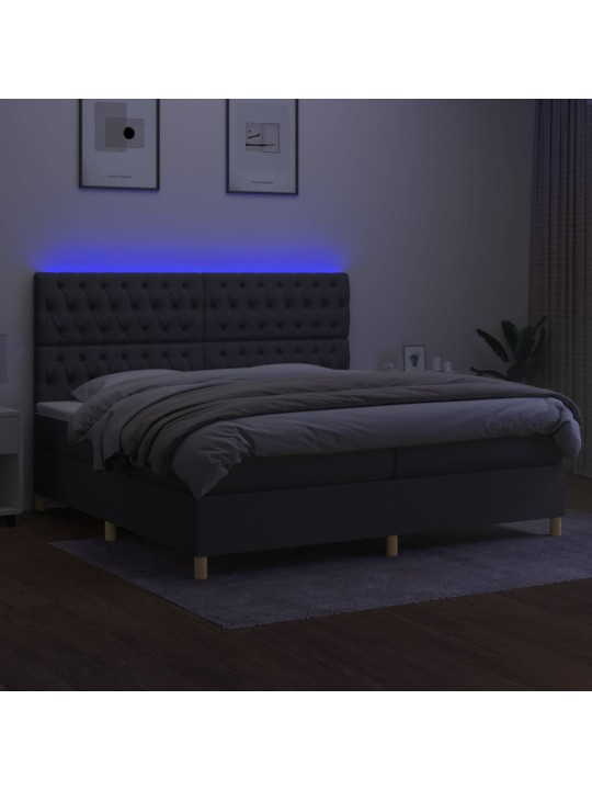 Box spring postel s matrací a LED tmavě šedá 200x200 cm textil
