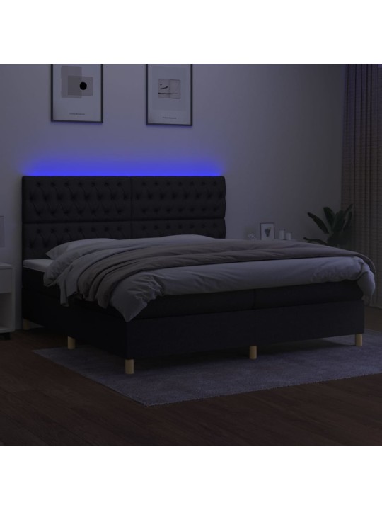 Box spring postel s matrací a LED černá 200x200 cm textil