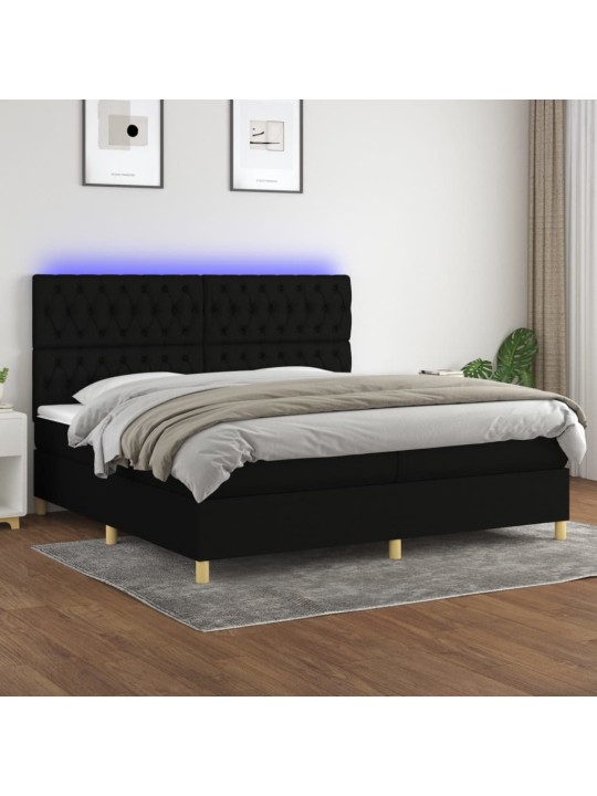 Box spring postel s matrací a LED černá 200x200 cm textil