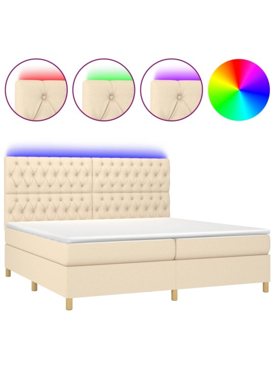 Box spring postel s matrací a LED krémová 200x200 cm textil