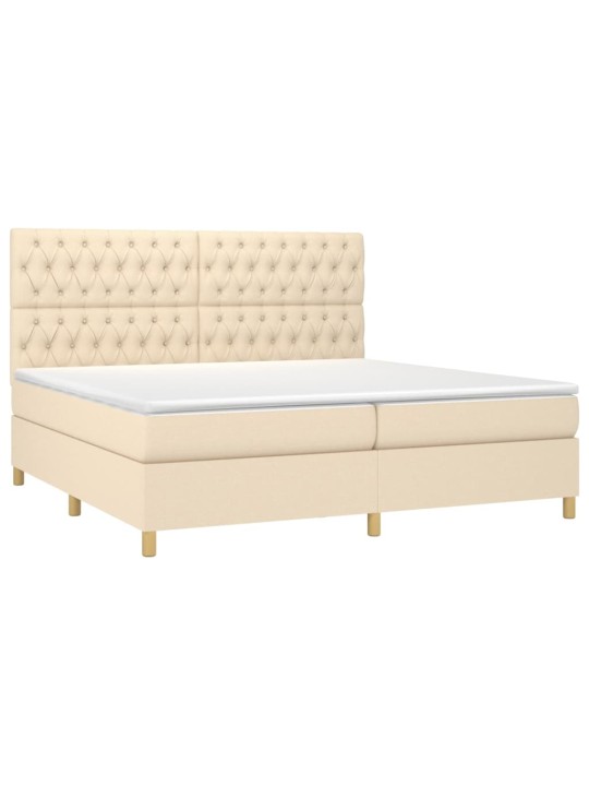 Box spring postel s matrací a LED krémová 200x200 cm textil