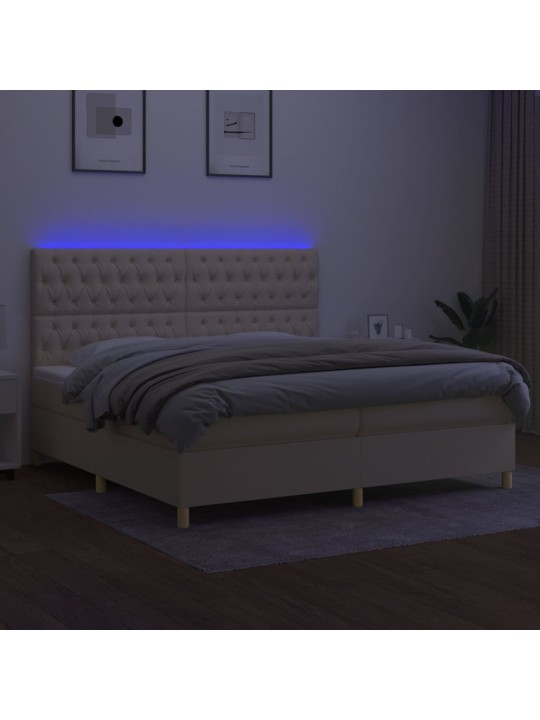 Box spring postel s matrací a LED krémová 200x200 cm textil