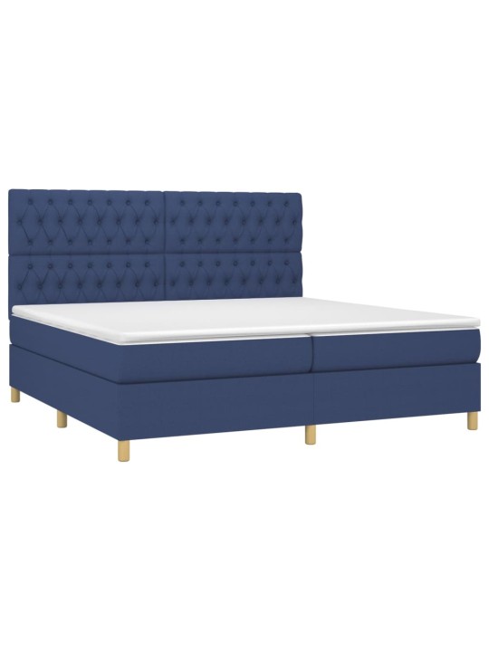 Box spring postel s matrací a LED modrá 200x200 cm textil