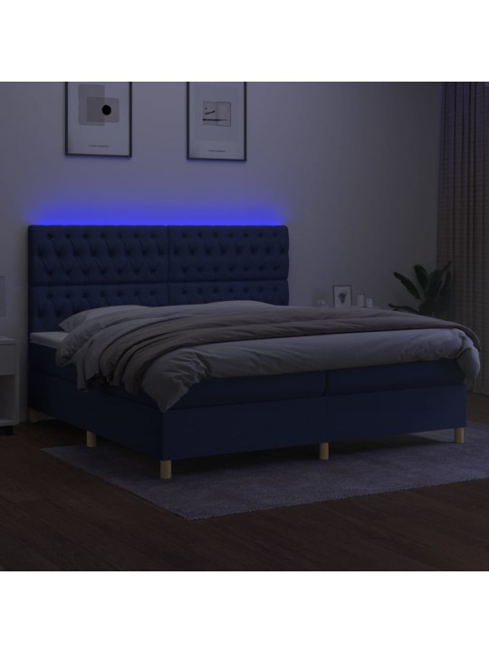 Box spring postel s matrací a LED modrá 200x200 cm textil