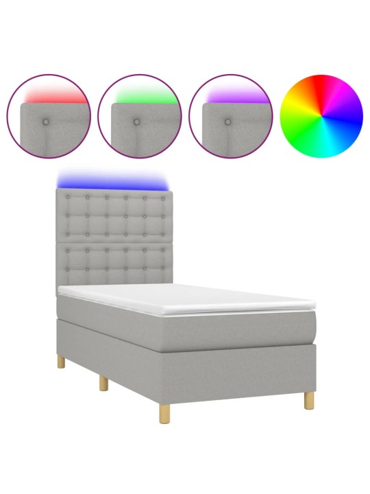 Box spring postel s matrací a LED světle šedá 80x200 cm textil
