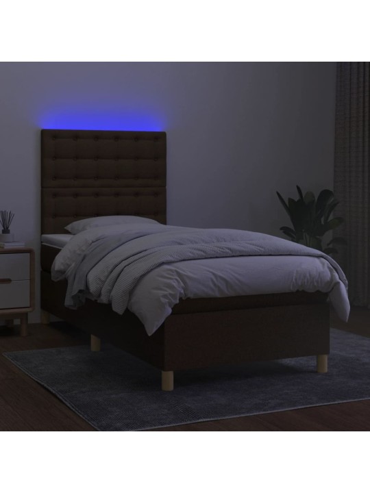 Box spring postel s matrací a led tmavě hnědá 80x200 cm textil