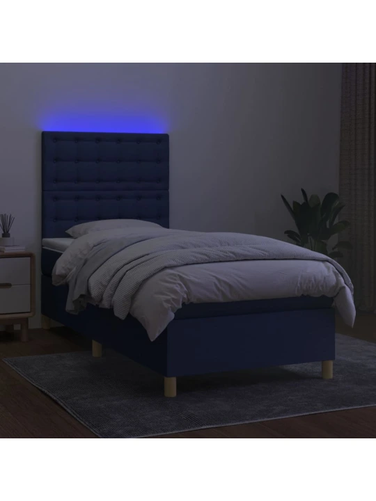 Box spring postel s matrací a led modrá 80 x 200 cm textil