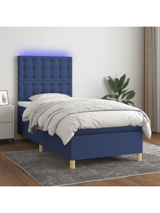 Box spring postel s matrací a led modrá 80 x 200 cm textil